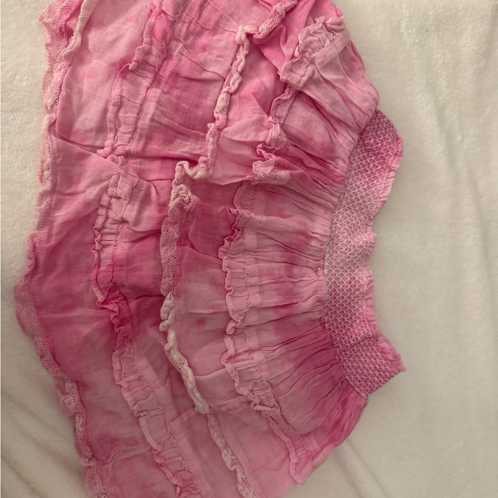 Love shack fancy pink ruffled skirt